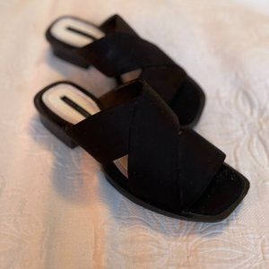 Zara Black Satin Slip On Sandals